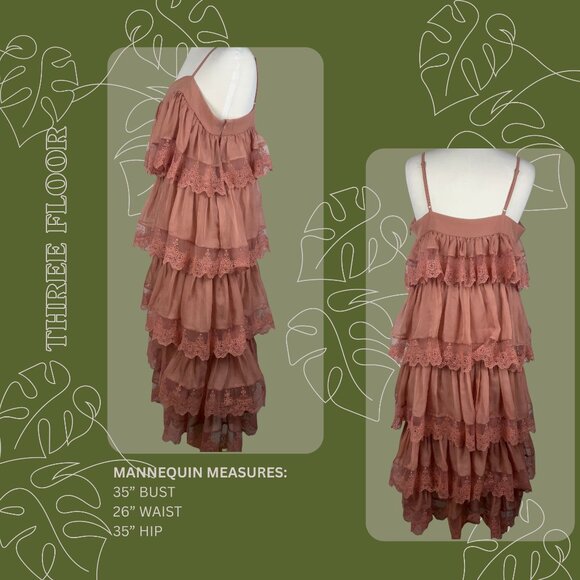 Anthropologie | Three Floor Ruffle Tiered Midi Dress in Rose Dawn | Size US 8/M - Picture 3 of 6
